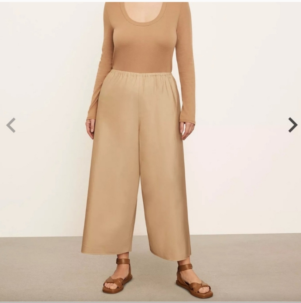 VINCE. COTTON POPLIN BIAS CULOTTES WIDE LEG KHAKI PANTS